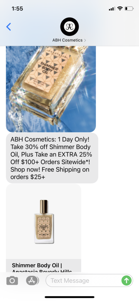 ABH Text Message Marketing Example - 04.21.2021