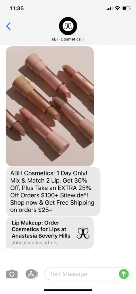 ABH Text Message Marketing Example - 04.22.2021