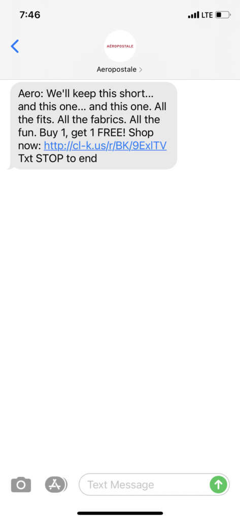 Aeropostale Text Message Marketing Example - 04.18.2021