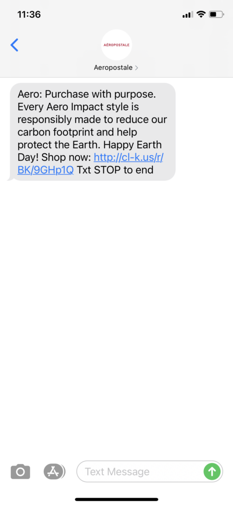Aeropostale Text Message Marketing Example - 04.22.2021