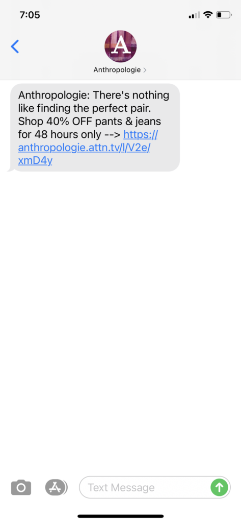 Anthropologie Text Message Marketing Example - 07.28.2020