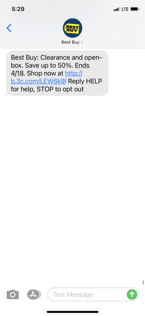 Best Buy Text Message Marketing Example - 04.08.2021