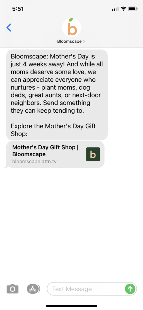 Bloomscape Text Message Marketing Example - 04.11.2021