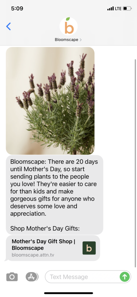 Bloomscape Text Message Marketing Example - 04.19.2021