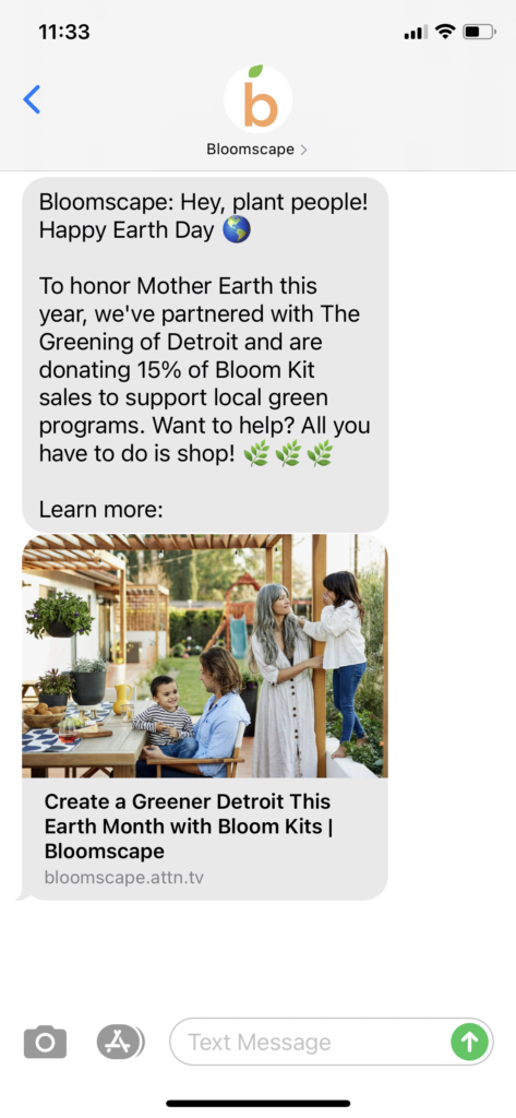Bloomscape Text Message Marketing Example - 04.22.2021