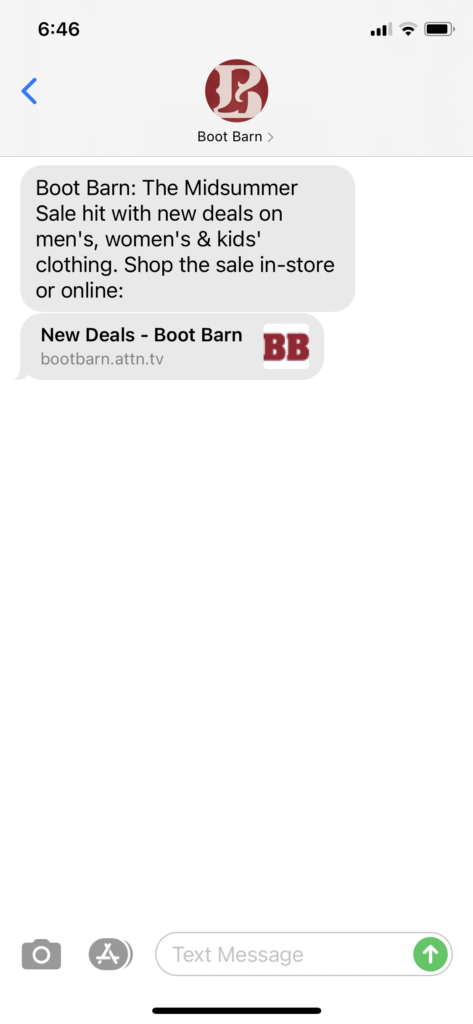 Boot Barn Text Message Marketing Example - 08.07.2020