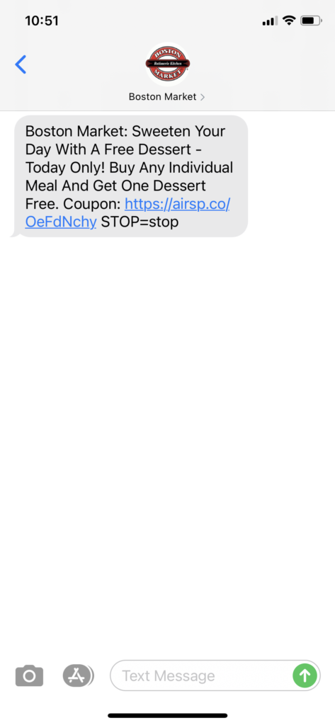 Boston Market Text Message Marketing Example - 04.27.2021