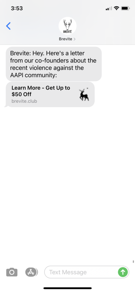 Brevite Text Message Marketing Example - 04.01.2021