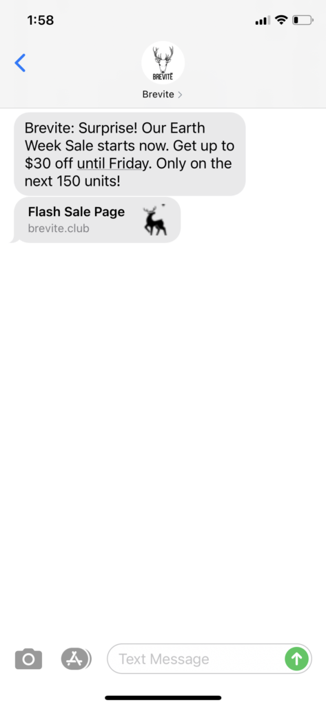Brevite Text Message Marketing Example - 04.21.2021