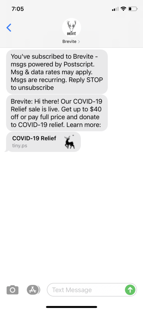 Brevite Text Message Marketing Example - 07.28.2020