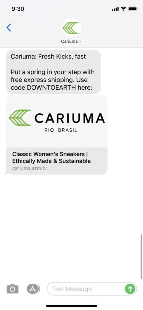 Cariuma 1 Text Message Marketing Example - 03.22.2021