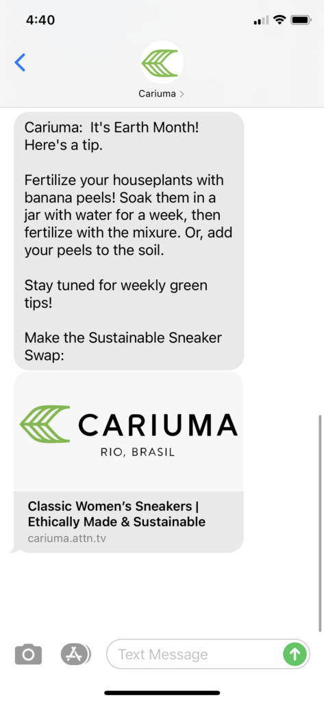 Cariuma Text Message Marketing Example - 04.04.2021