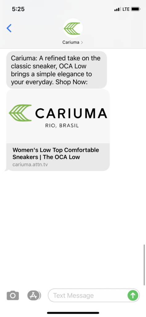 Cariuma Text Message Marketing Example - 04.08.2021