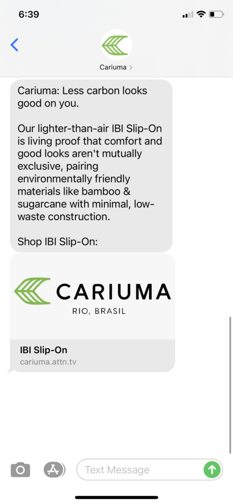 Cariuma Text Message Marketing Example - 04.10.2021