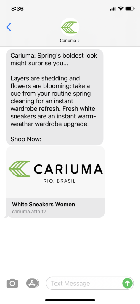 Cariuma Text Message Marketing Example - 04.17.2021