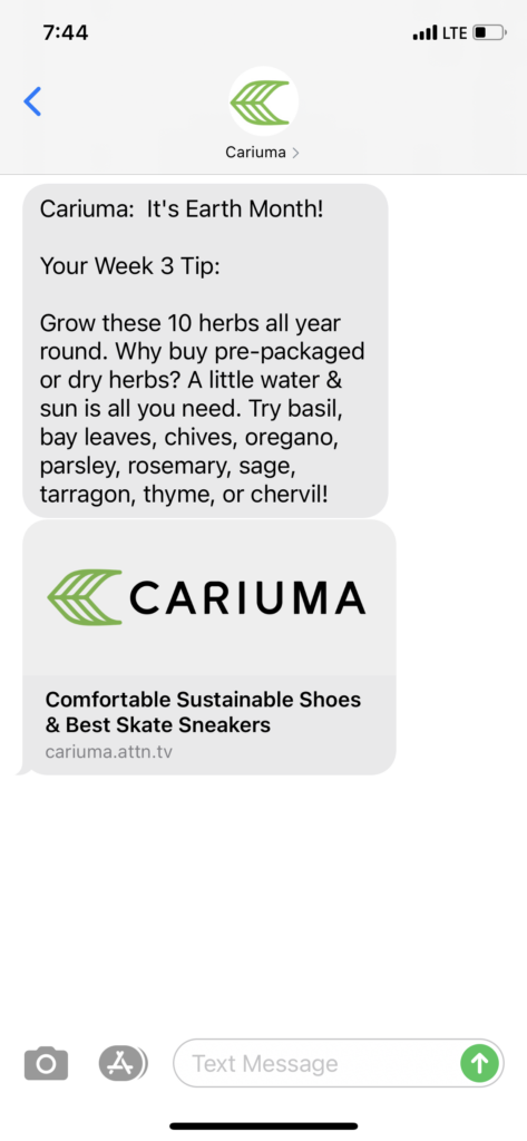 Cariuma Text Message Marketing Example - 04.18.2021