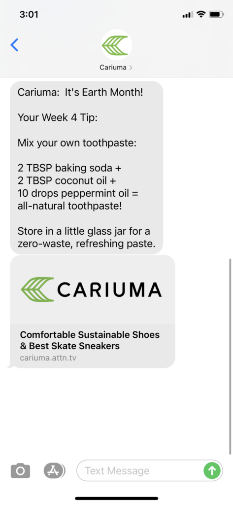 Cariuma Text Message Marketing Example - 04.25.2021