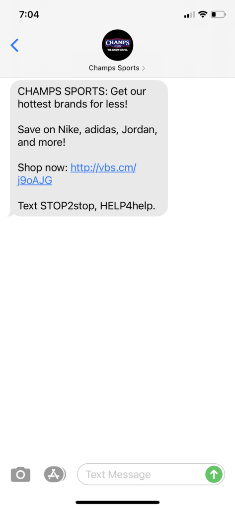Champs Sports Text Message Marketing Example - 07.28.2020