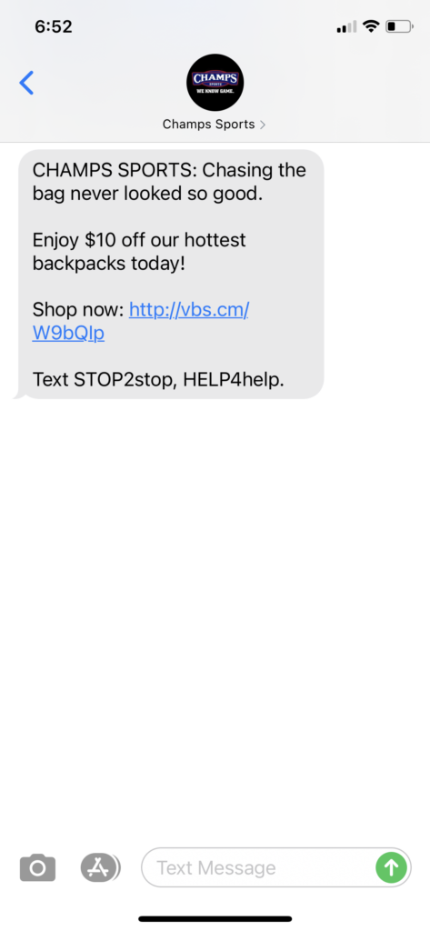 Champs Sports Text Message Marketing Example - 08.06.2020