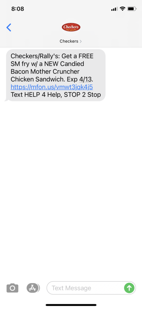 Checkers Text Message Marketing Example - 04.07.2021