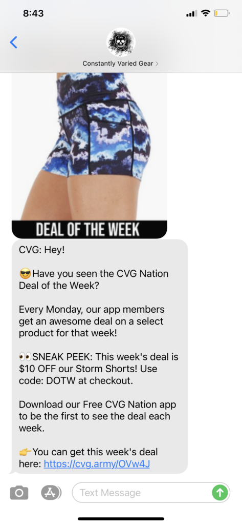 Constantly Varied Gear Text Message Marketing Example - 04.14.2021
