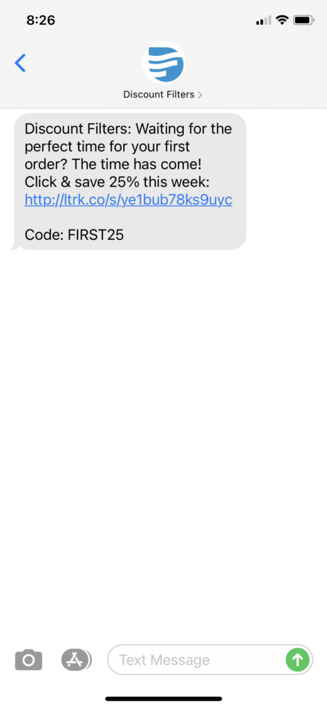 Discount Filters Text Message Marketing Example - 04.15.2021