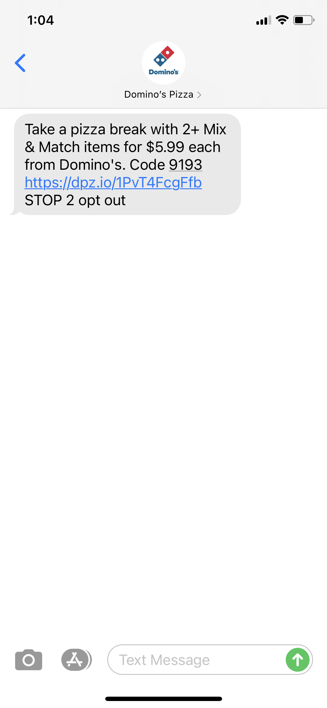 Domino s Text Message Marketing Example 04 27 2021 SMS Archives