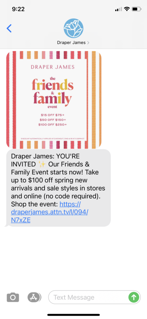Draper James Text Message Marketing Example - 04.16.2021