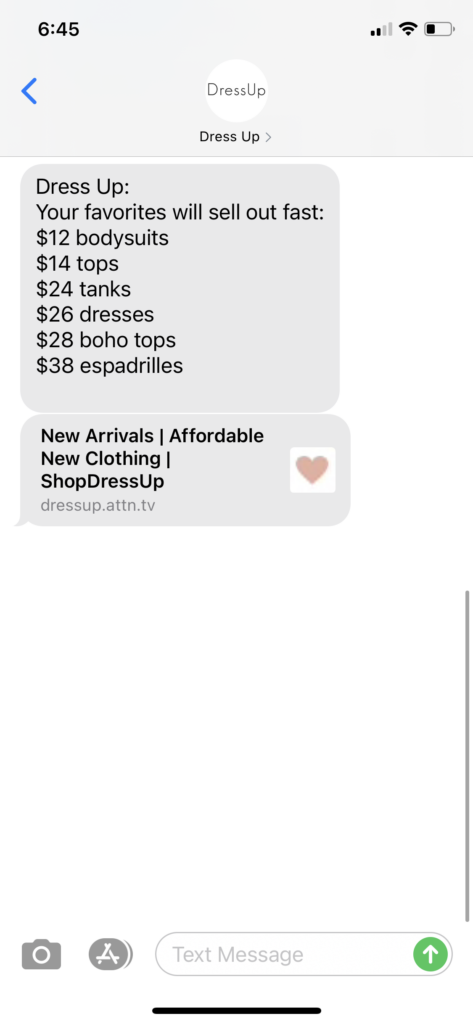 Dress Up Text Message Marketing Example - 04.10.2021