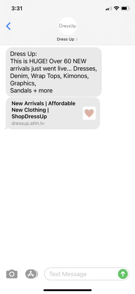 Dress Up Text Message Marketing Example - 04.24.2021