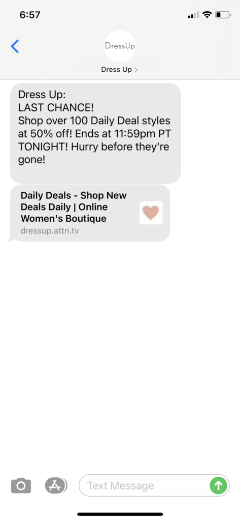 Dress Up Text Message Marketing Example - 08.06.2020