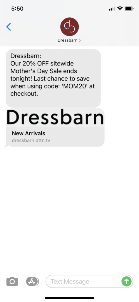 Dressbarn Text Message Marketing Example - 04.11.2021