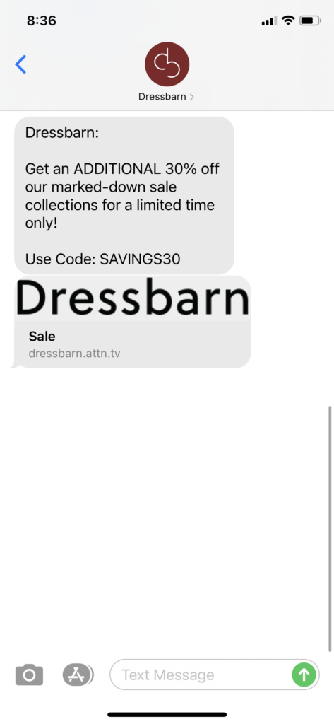 Dressbarn Text Message Marketing Example - 04.17.2021