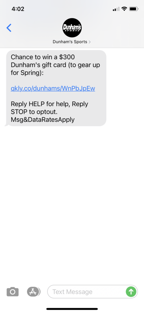 Dunham's Sports Text Message Marketing Example - 04.01.2021