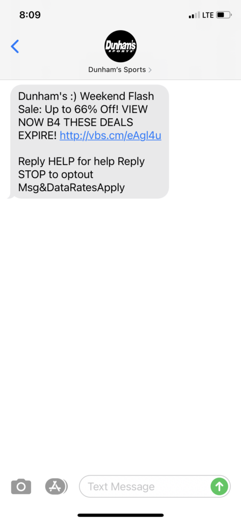 Dunham's Sports Text Message Marketing Example - 04.09.2021