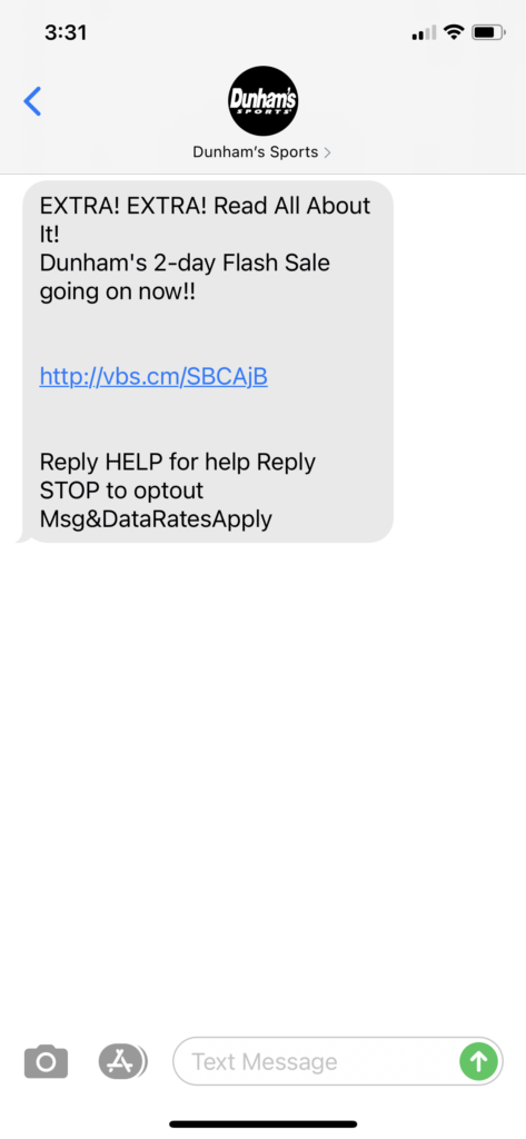 Dunham's Sports Text Message Marketing Example - 04.24.2021