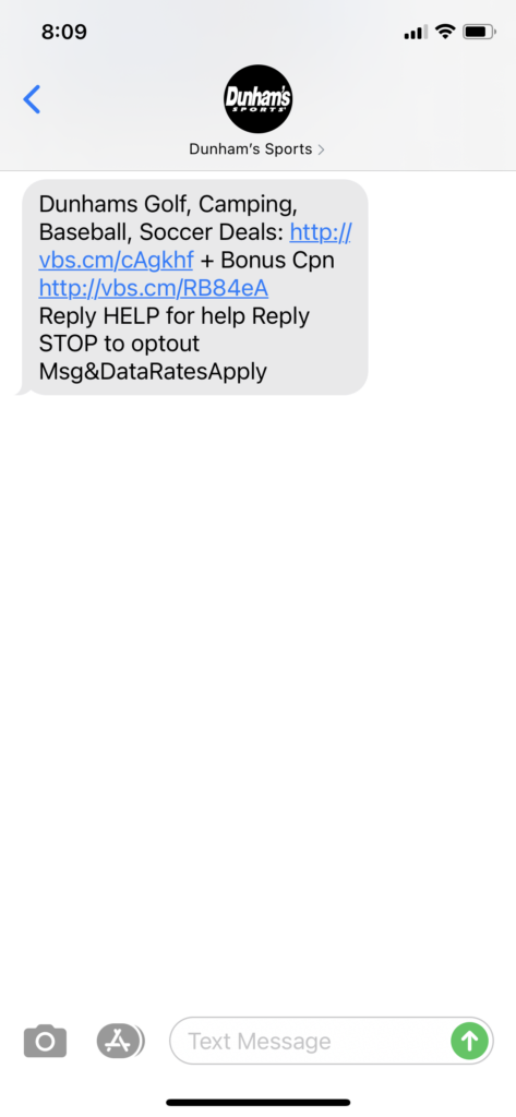 Dunham's Text Message Marketing Example - 04.07.2021