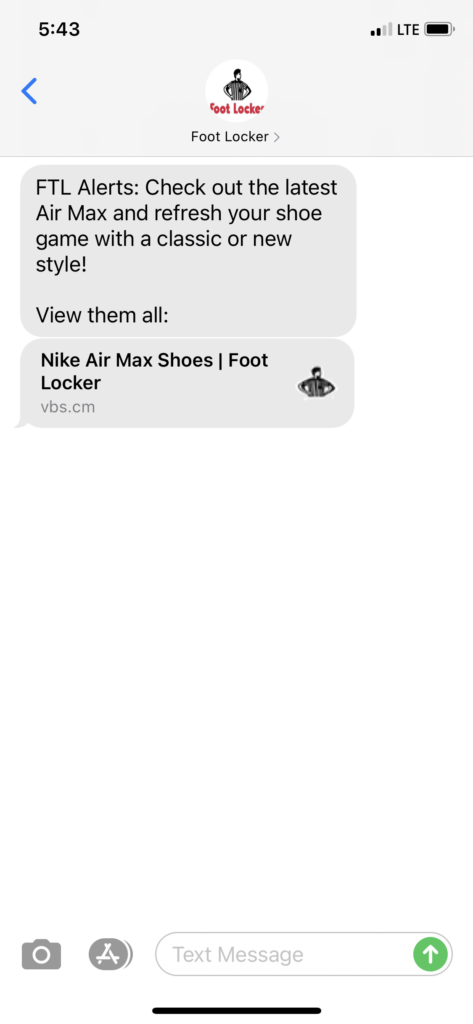Foot Locker Text Message Marketing Example - 02.11.2021