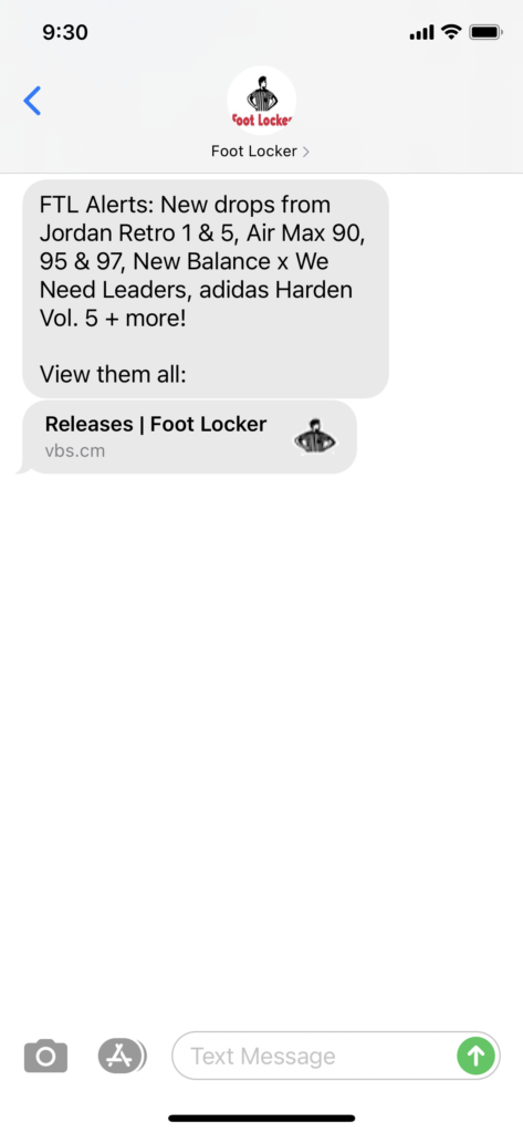 Foot Locker Text Message Marketing Example - 03.22.2021