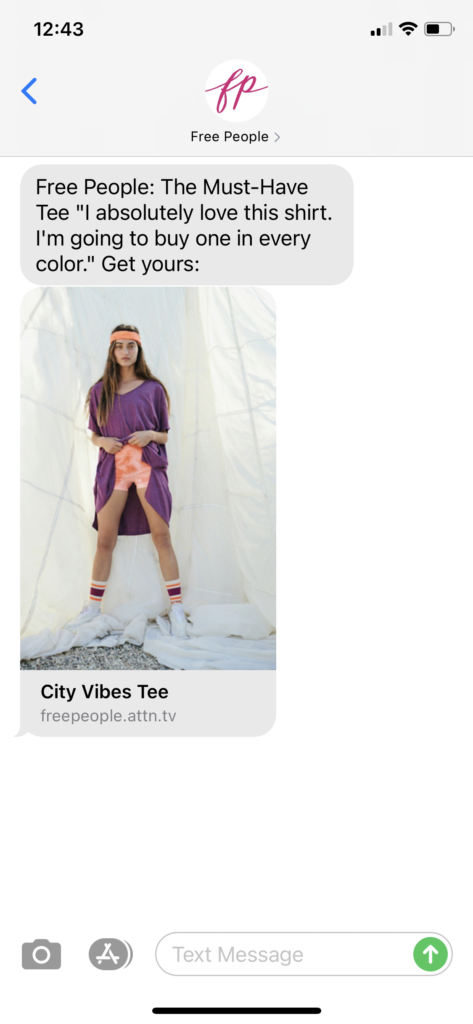 Free People Text Message Marketing Example - 04.27.2021
