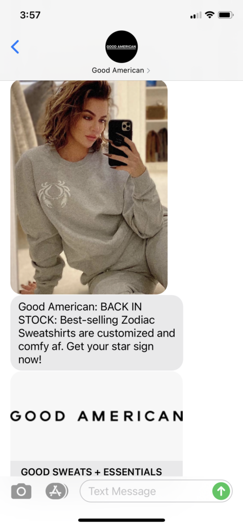 Good American Text Message Marketing Example - 04.01.2021
