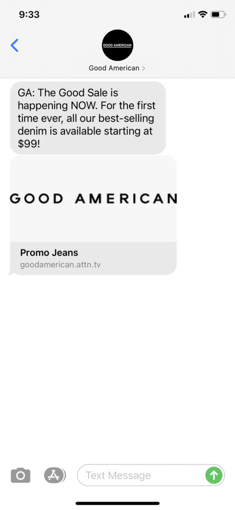 Good American Text Message Marketing Example - 04.16.2021