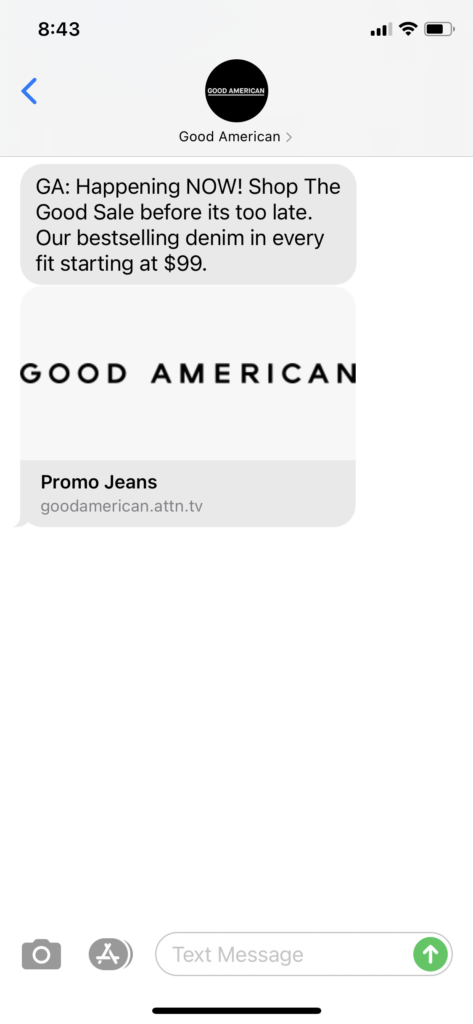 Good American Text Message Marketing Example - 04.17.2021