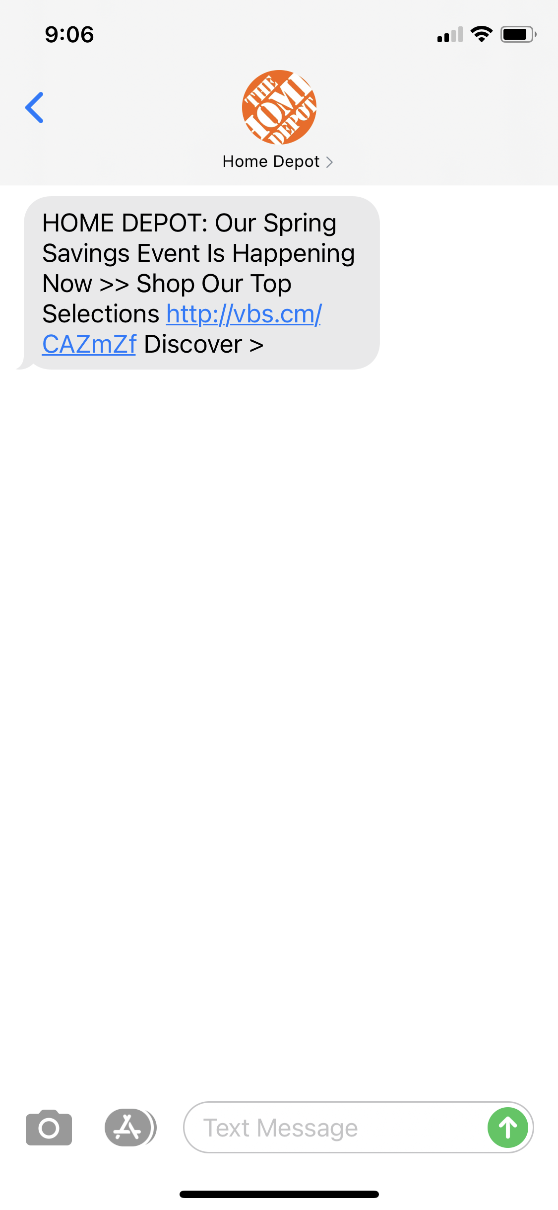 Home Depot Text Message Marketing Example 04.13.2021 SMS Archives
