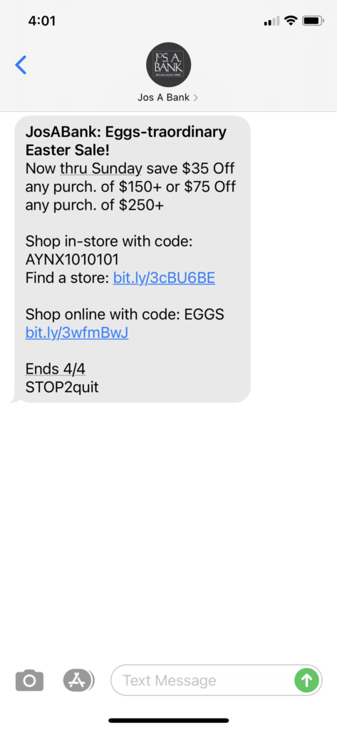 JosABank Text Message Marketing Example - 04.01.2021