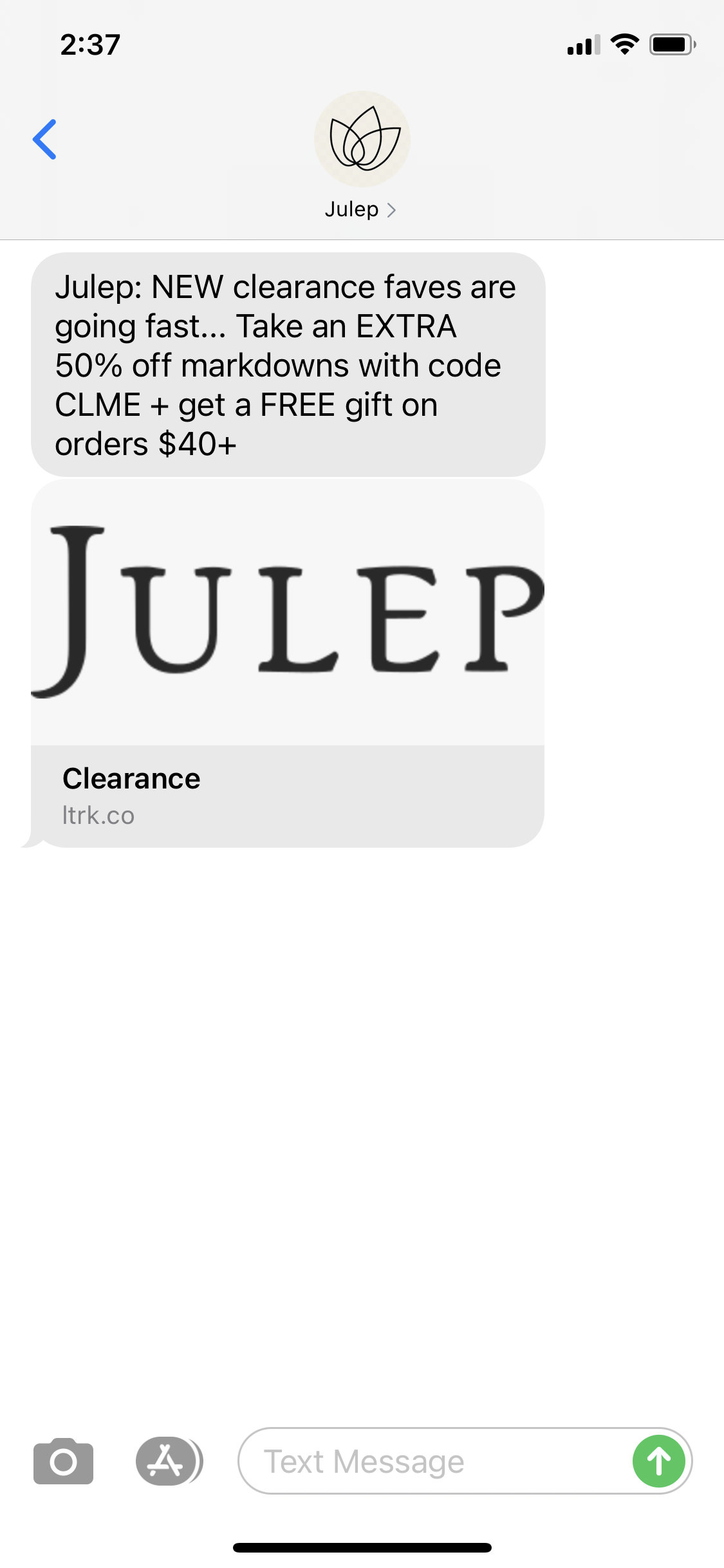 Julep Text Message Marketing Example 03.31.2021 SMS Archives
