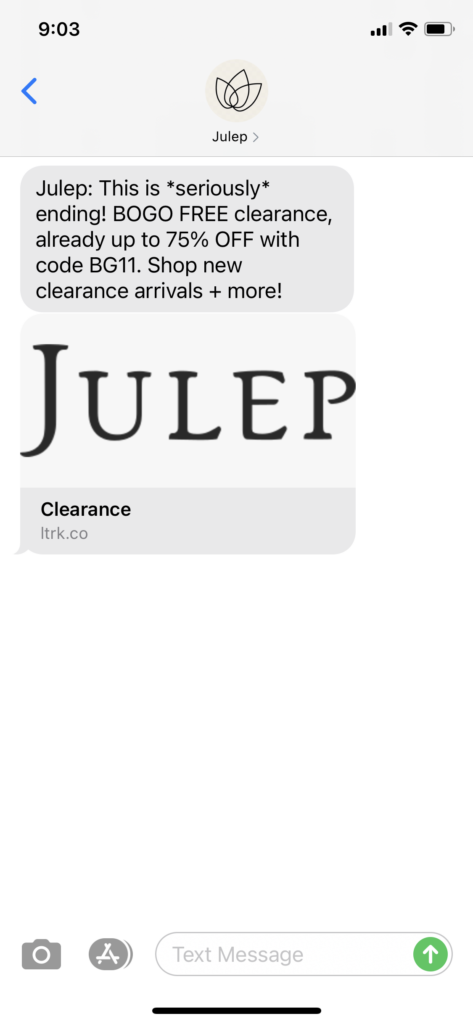Julep Text Message Marketing Example - 04.03.2021