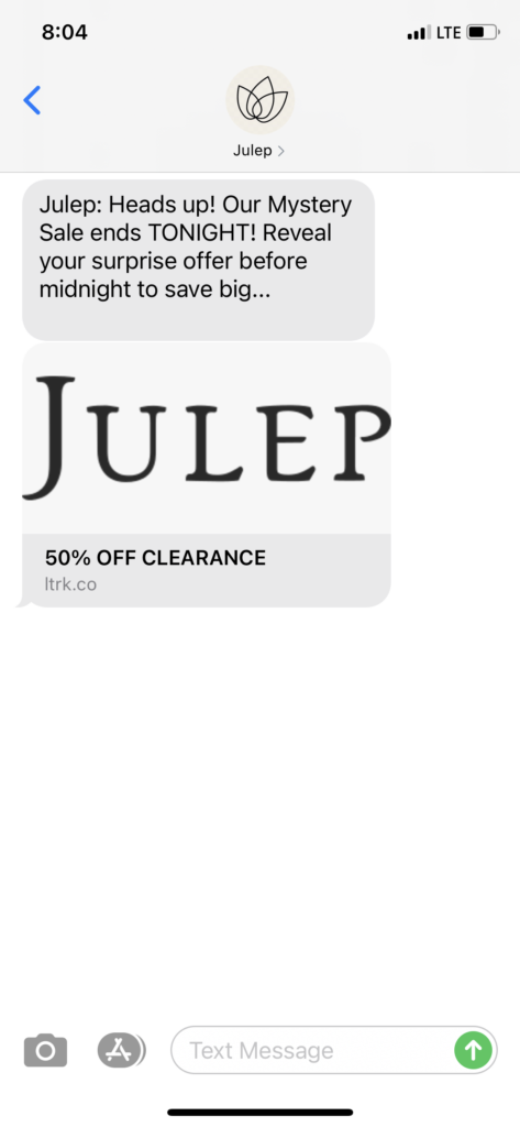 Julep Text Message Marketing Example - 04.09.2021
