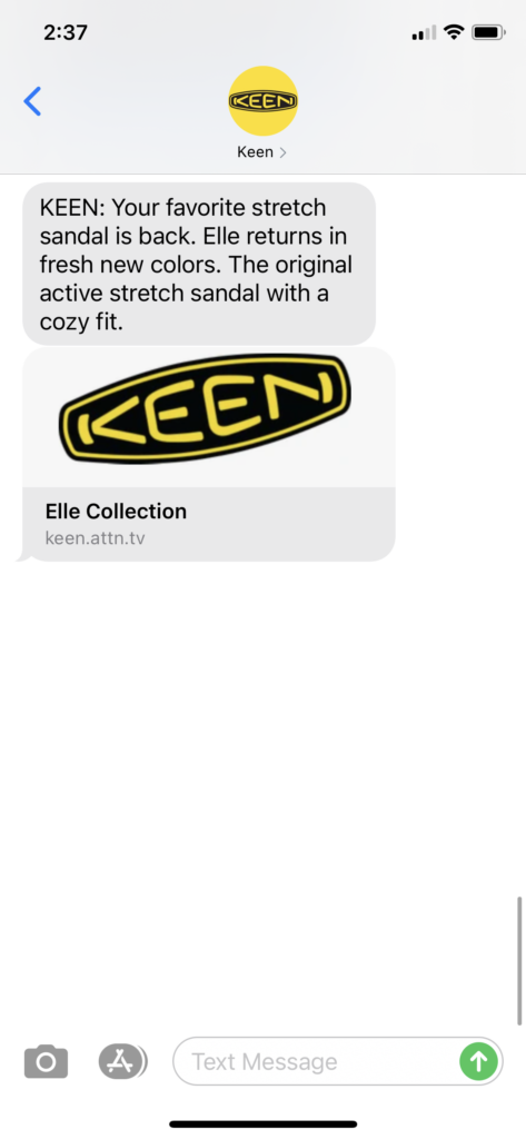 Keen Text Message Marketing Example - 03.31.2021