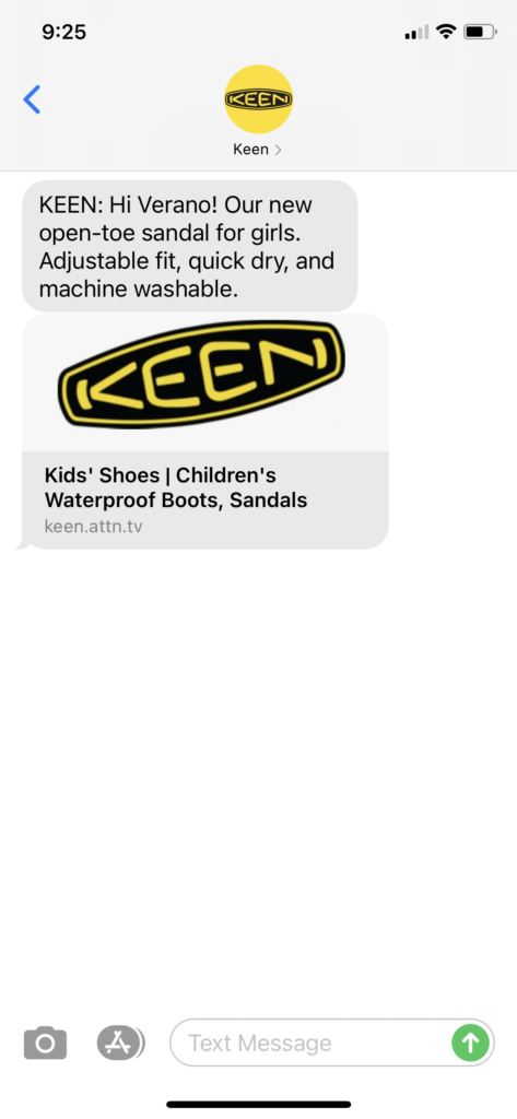 Keen Text Message Marketing Example - 04.16.2021
